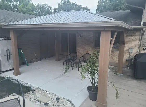 Covered patio with new gutter along the edge